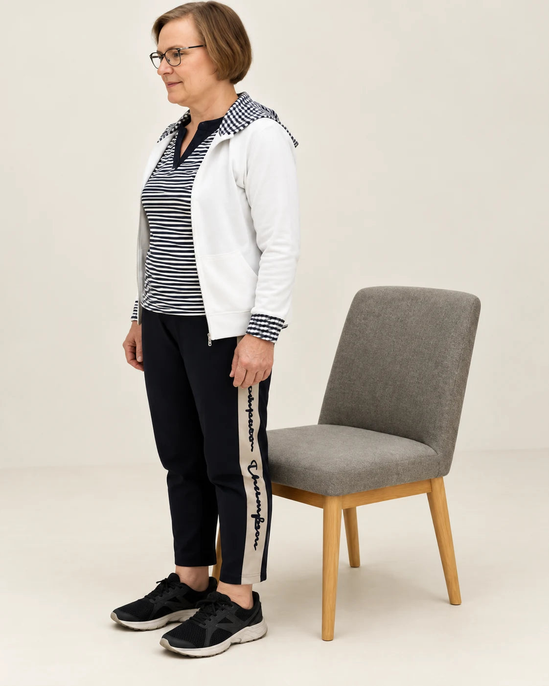 Sit-to-Stand: finish standing tall.
