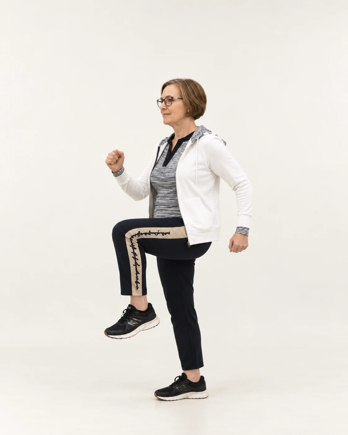 Marching in Place: lift knee.