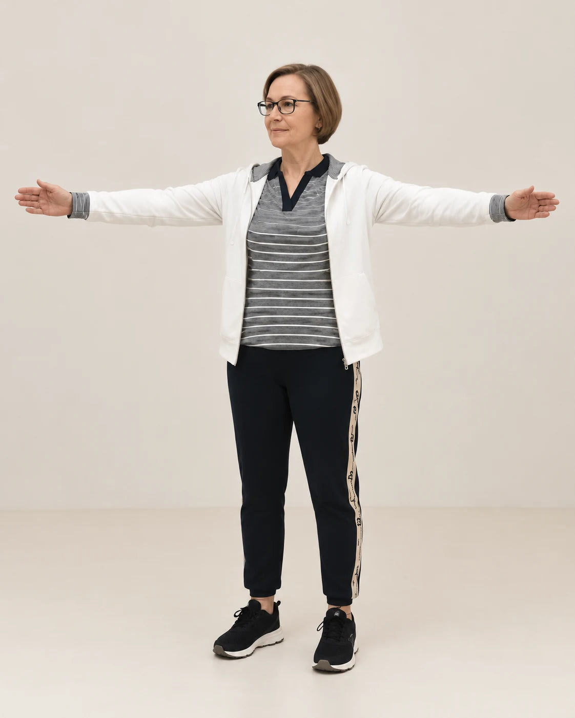 Side and overhead reaches: arms wide.