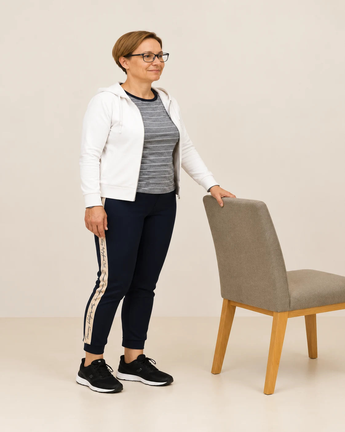 Supported single-leg balance: stand tall.